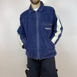 Vintage Navy Corduroy Zip Jacket with Cream Racing Stripes